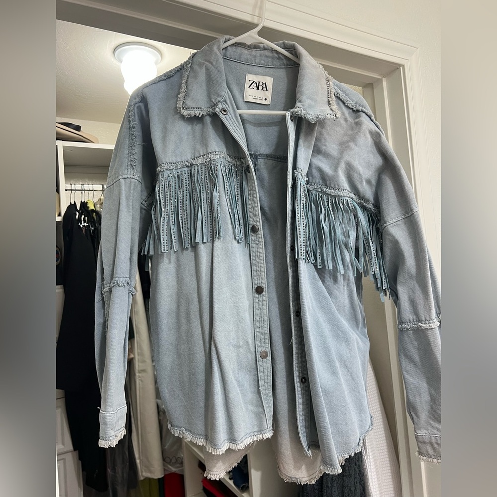 Zara Denim Fringe Shirt - Picture 4 of 7